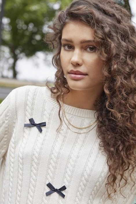 Jacqueline de Yong jdybow l/s o-neck cable pullover kn